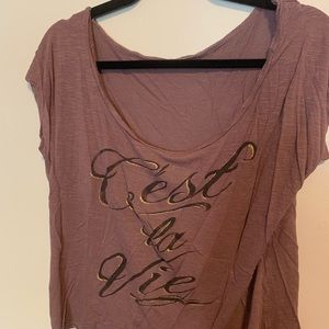 Purple graphic tee crop top “C’est La Vie”